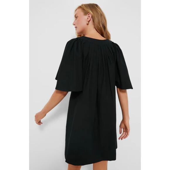 Pomander Place Tuckernuck Black Finley Flutter Sleeve A-Line Pleat Mini Dress L - Picture 2 of 14